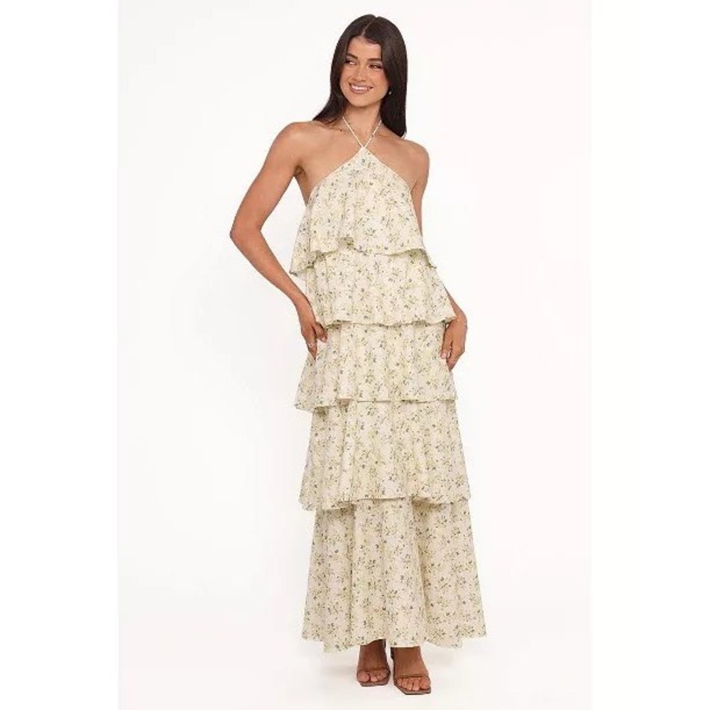 Petal and Pup Yellow Flor‎ Darlia Halterneck Maxi Dress Size S